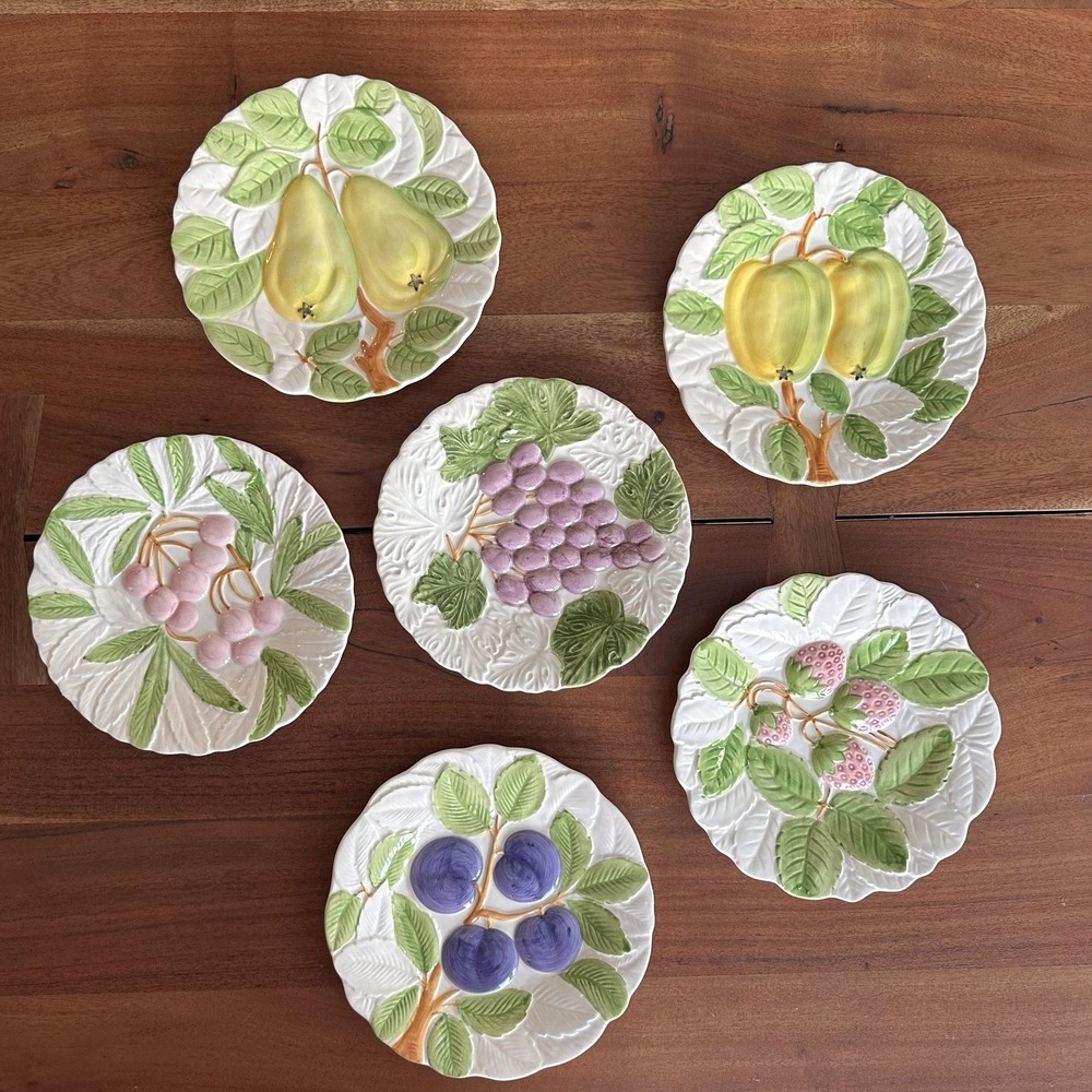Erik Van Horn Fruit du Jour Plates Set of 6 Shafford Majolica 1987 Vintage - Picture 10 of 10